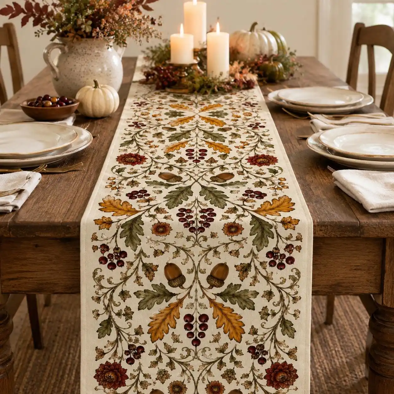 Happy Rosh Hashanah Pomegranate Bohemian Line Table Runner Flowers & Birds Home Decor Dia De Los Muertos Party Table Decoration