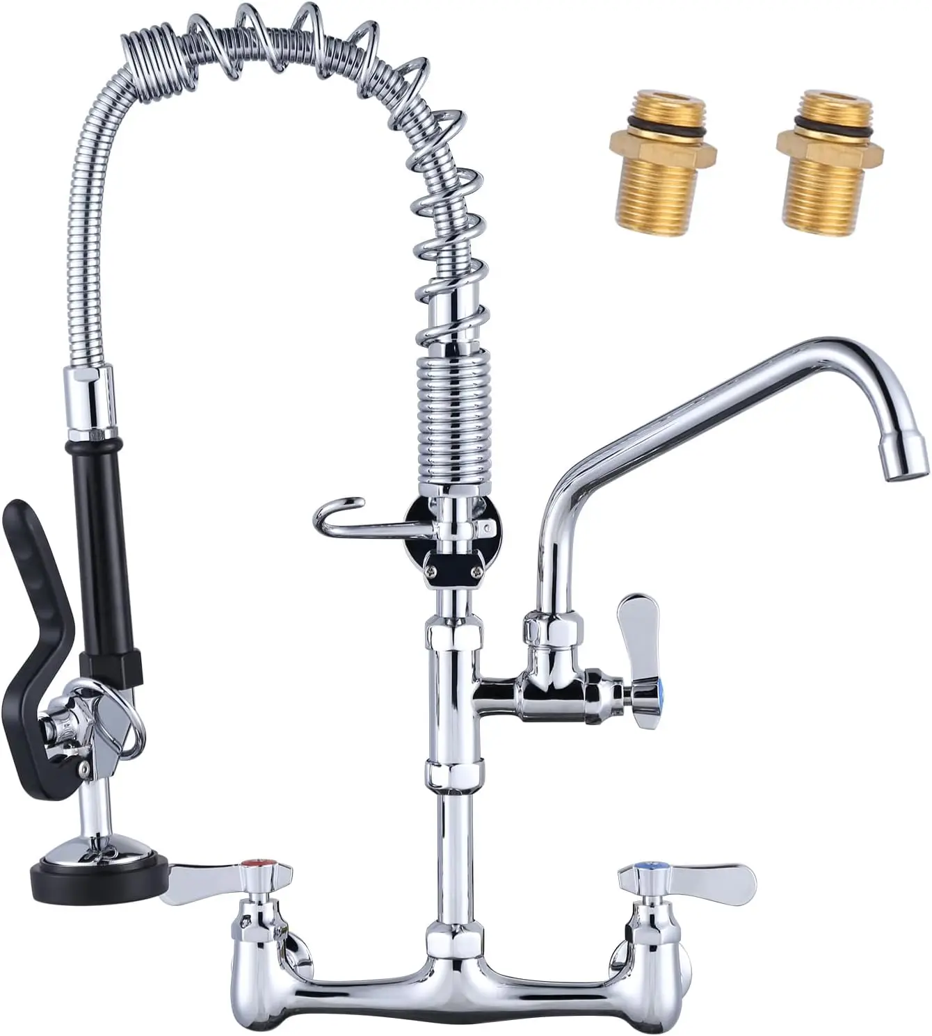 

21' Commercial Wall-Mount Faucet with Pull-Down Sprayer, 8' Adjustable Center, Chrome