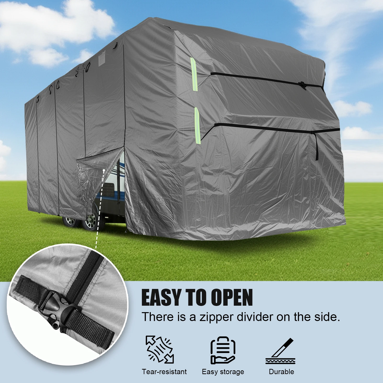 

420D Oxford Fabric Travel Trailer RV Cover Straps & Storage Bag Camper Travel Trailer Cover Windproof Waterproof for Winter Snow