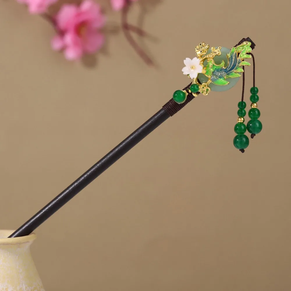 

Retro Hair Clips Ancient Style Chinese Hair Stick Handmade Wooden Hanfu Hair Bun with Tassel Flower Hair Forks Wedding