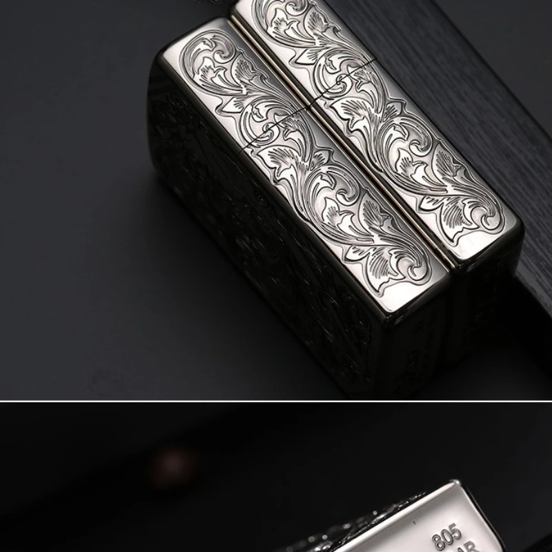 CHIEF Ultra-thin Kerosine Lighter, High-looking Pure Copper Carved Fairy Windproof Retro Lighter