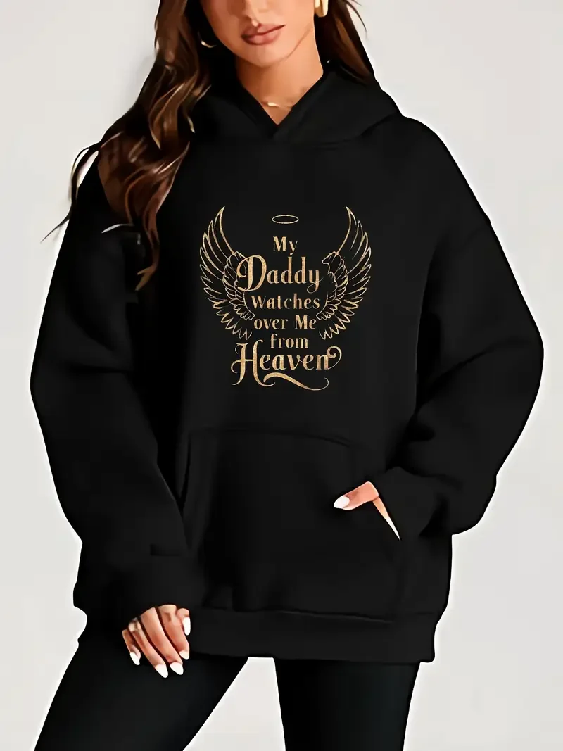 

Tiangong Tiangong Women's Large Hoodie My Daddy Watches Over Me From Heaven With Angel Wings Design Cozy Knit Long Sleeve