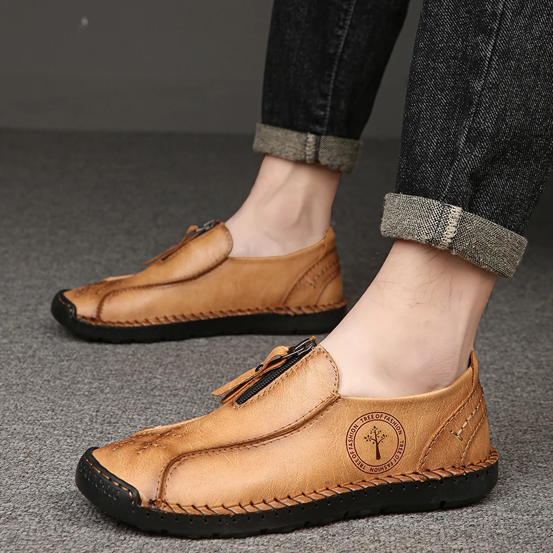 

Мужские весенне-осенние дышащие повседневные деловые модные удобные лоферы на плоской подошве, кожаная обувь, туфли для пожилых людей ручной работы