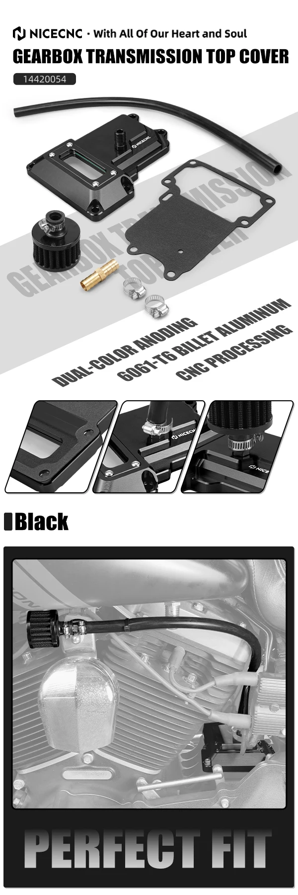 NICECNC belüftete Getriebe-Oberabdeckung für Harley Road Glide FLTR Road King FLHR Street Glide FLHX Dyna Low Rider/Street Bob CVO – Detail 6