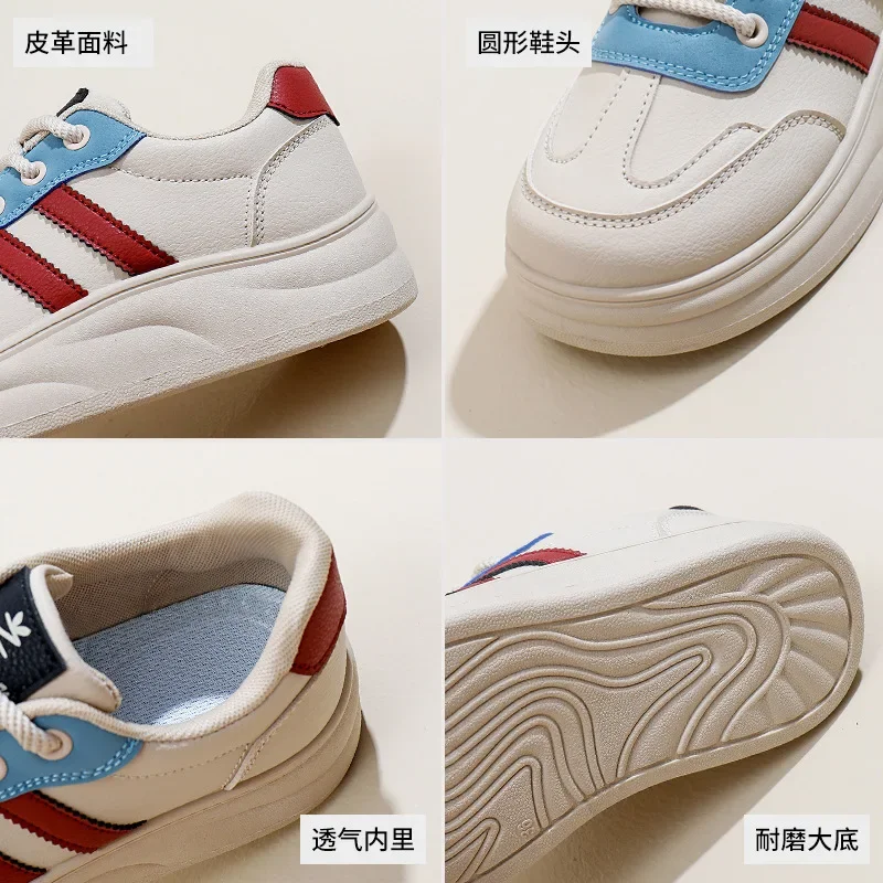 2025 Spring White Shoes New Thick Soled Height Increasing Sports Board Shoes Casual Shoes