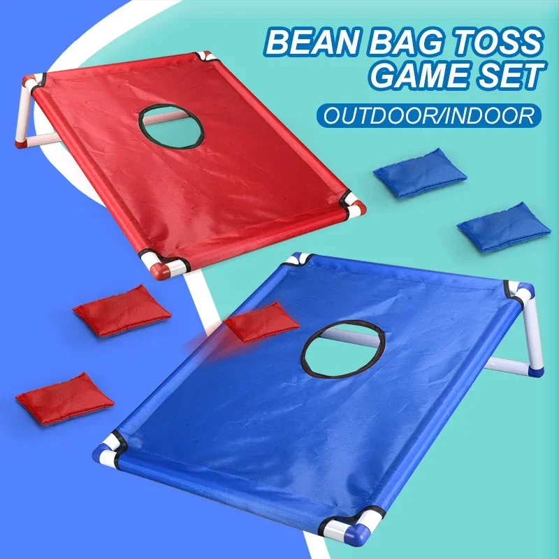 Portable Bean Bag Toss Game Set, Outdoor Sandbag Toss Board with 6 Bean Bags, Garden Beach Backyard Party Game for Kids Family