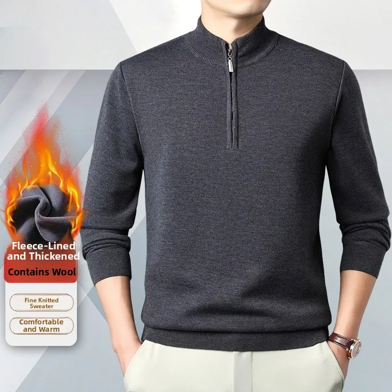 

Pierre Cardin Men's Knitted Wool Sweater Zipper Fce Lined Thiened f High Collar Winter Busin Casual Faion Ci S...