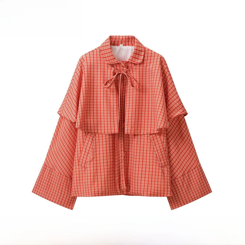 Fashionable Plaid Long Sleeve Shawl Set Spring Summer New Arrival Women's Clothing Stand Collar All-Match Two-Piece Suit