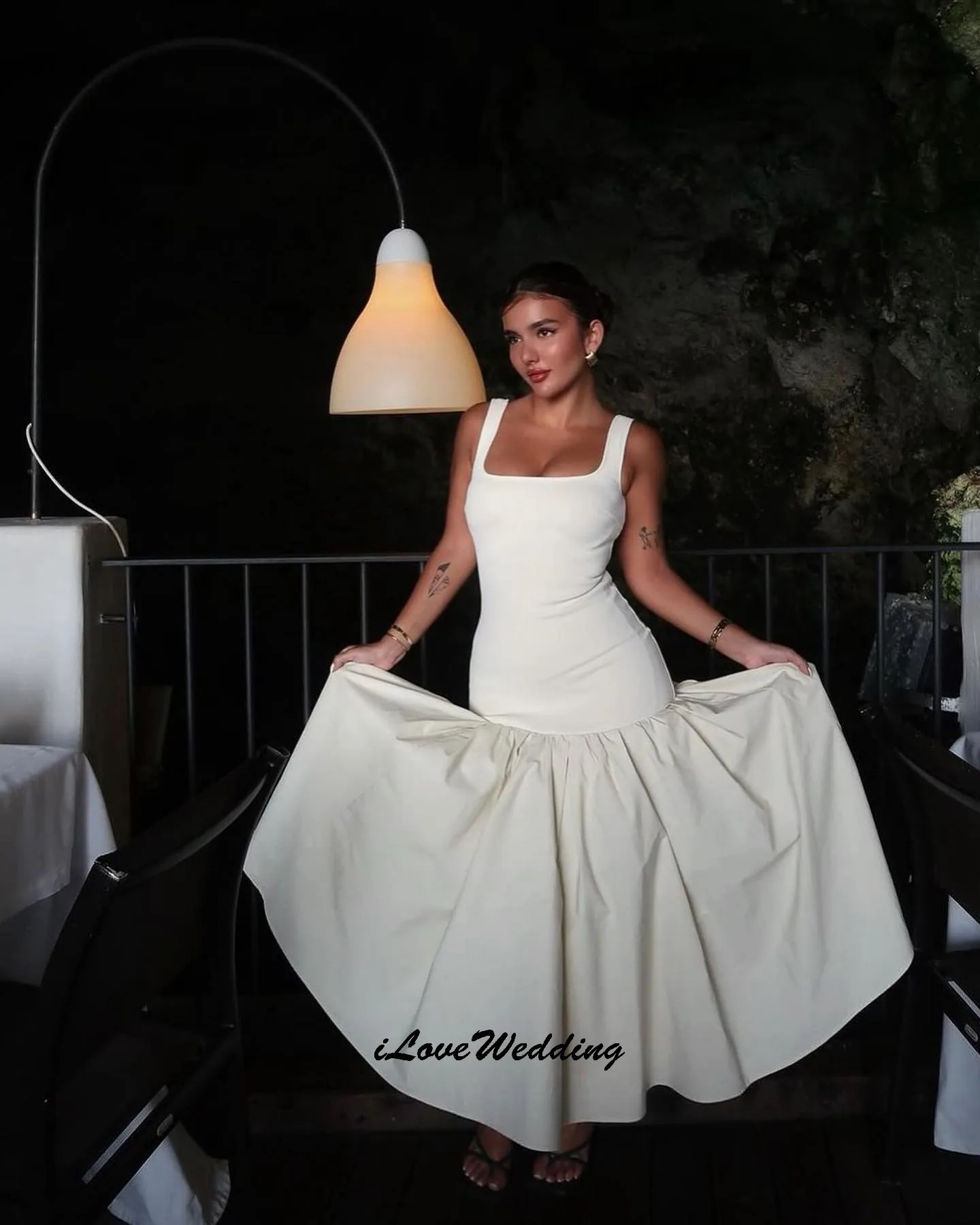 

White Square Neck Prom Dresses 2025 A-Line Elegant Women Party Dress For Women Sleeveless Pleated Evening Dresses Customized