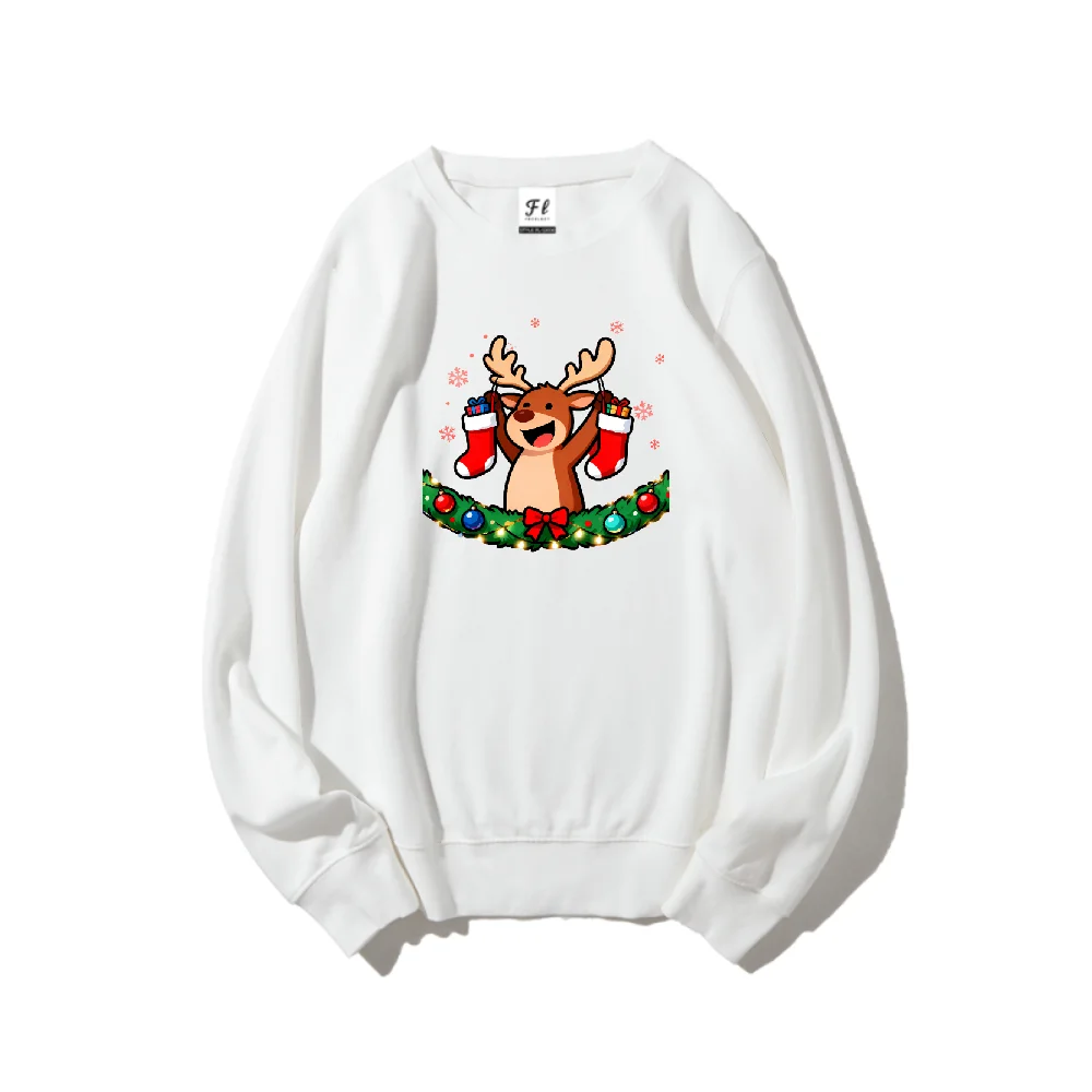 Adorável natal rena temático feliz natal moletom unisex manga longa quente vestuário de inverno ótimo para presentes de natal
