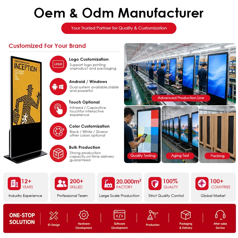 32/43/50/55/65 Inch LCD Floor Standing Digital Signage Menu Board Advertising Display Kiosk For Restaurant Hotel