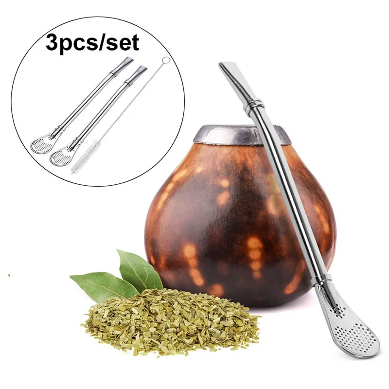 Juego de pajitas con filtro de Bombilla desmontable, pajita para beber Yerba Mate, pajitas reutilizables con filtro y cepillos de limpieza, 3 uds.