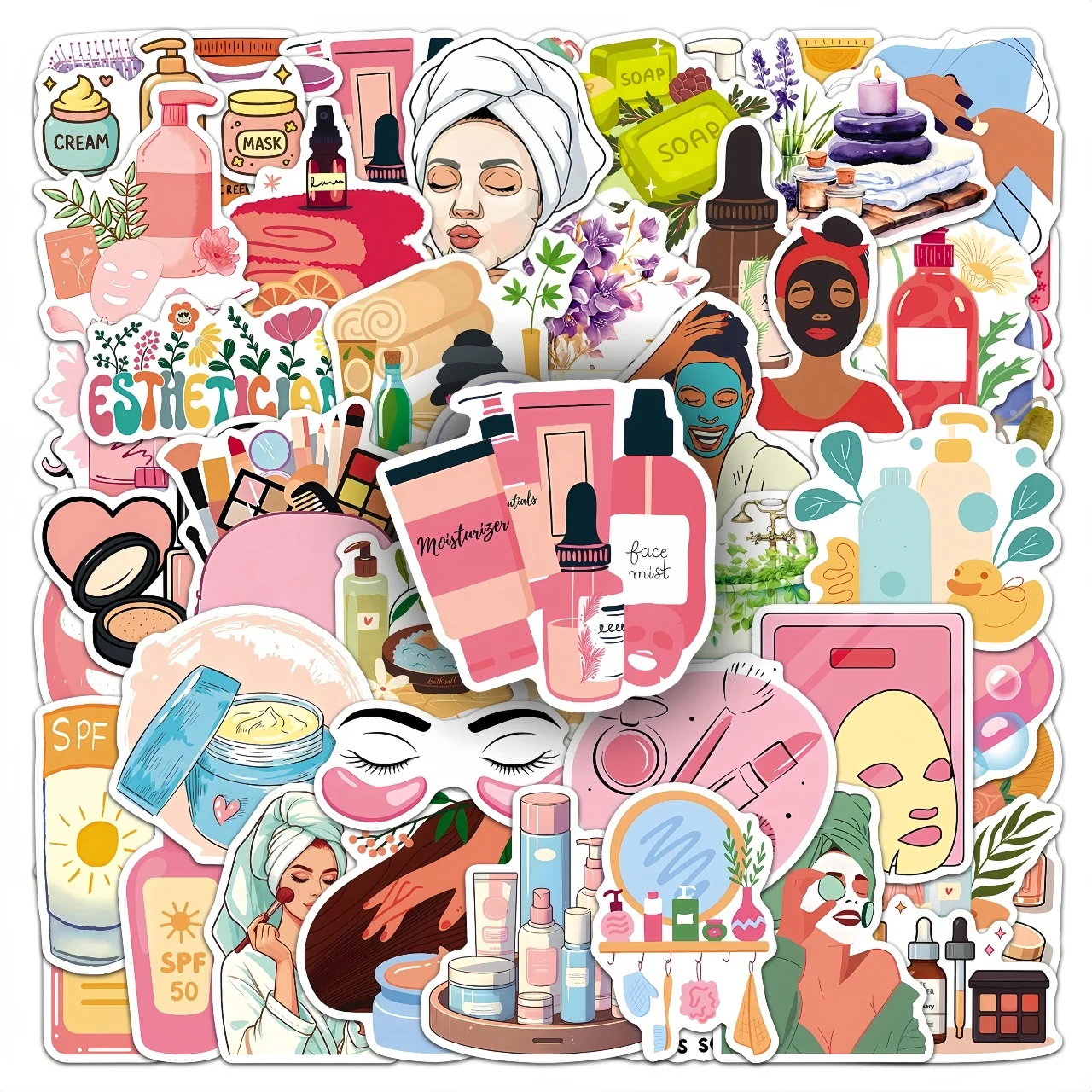 10/30/50Pcs Fun Cartoon Skincare Cosmetic Stickers DIY Decals Dresser Mirror Journal Scrapbook Beauty Craft Decor Stickers