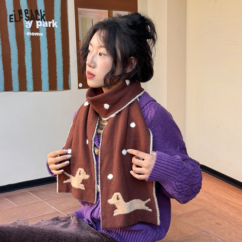 

ELFSACK 2025 Winter New Arrivals Casual Cute Polka Dot Cartoon Puppy Scarf For Woman