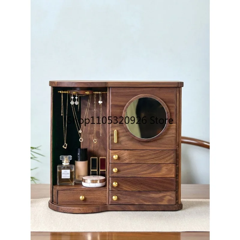 Rolling shutter door jewelry box large cosmetic storage cabinet North American black walnut raw jewelry cabinet dresser cabinet