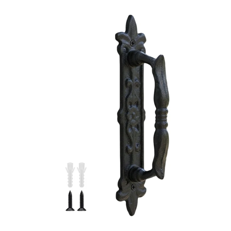 Ornate Metal Pull Handle with Decorative Backplate and Mounting Screws for Entryway Panels Interior Openings and Home Use M4YD