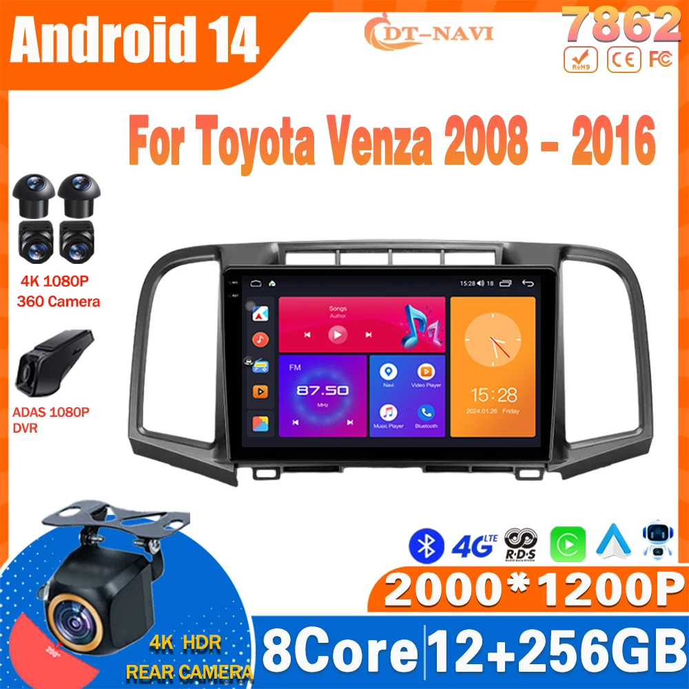 

Android 14 Radio For Toyota Venza 2008 - 2016 Multimidia Video Player Navigation GPS Carplay Stereo NO 2Din 4G Head Unit BT WIFI