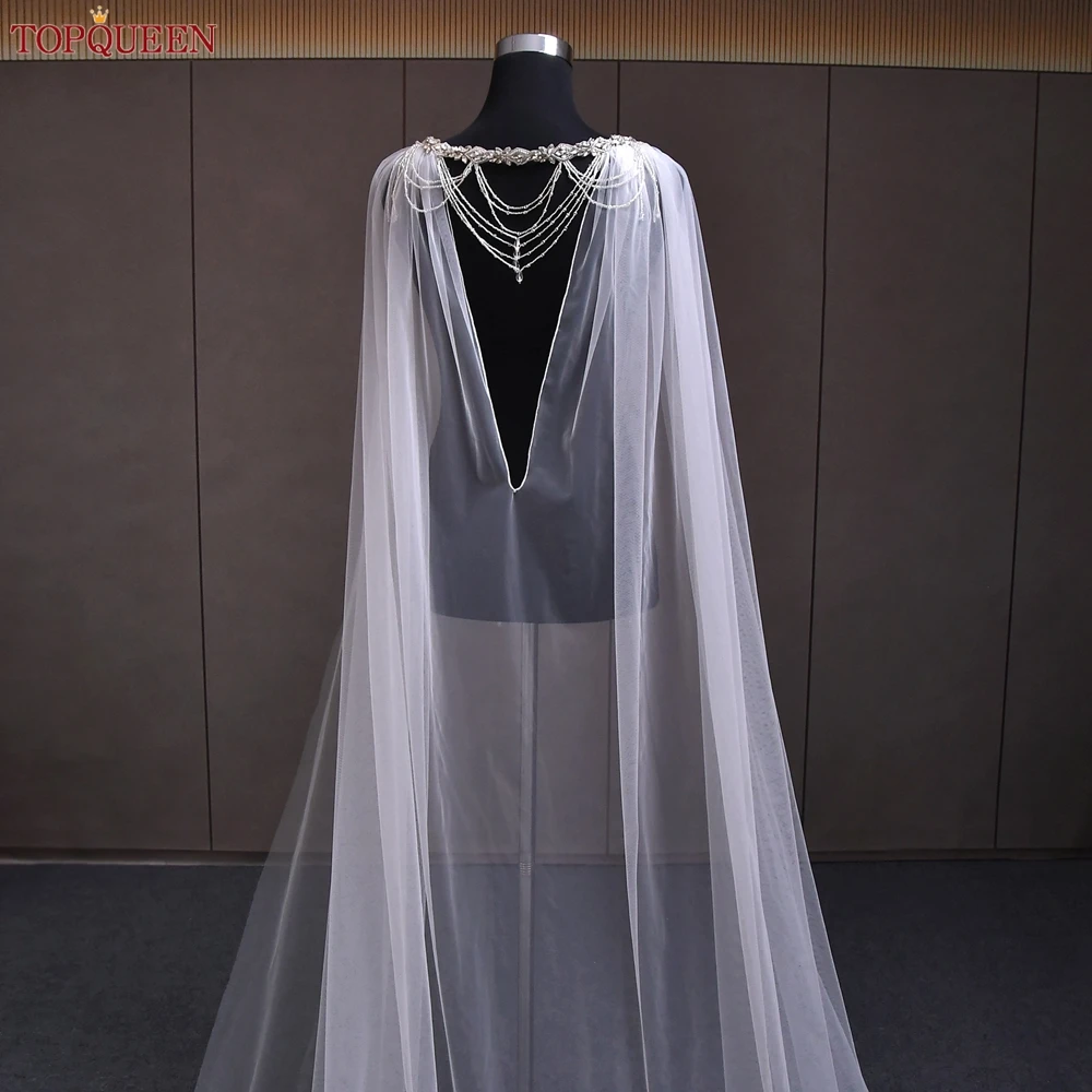 

TOPQUEEN G83 Wedding Long Cape Bridal Bolero Women Jacket Cathedral Wedding Veil Bachelorette Party Accessories for Bride DIY