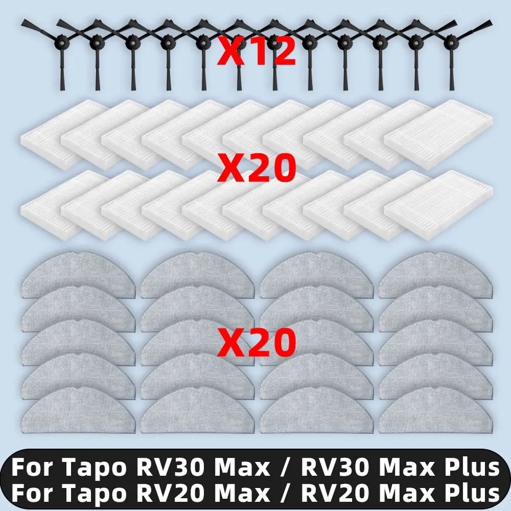 Compatible For TP-Link Tapo RV30 Max / RV30 Max Plus / RV20 Max / RV20 Max Plus Spare Parts Filter Side Brush Mop Accessories