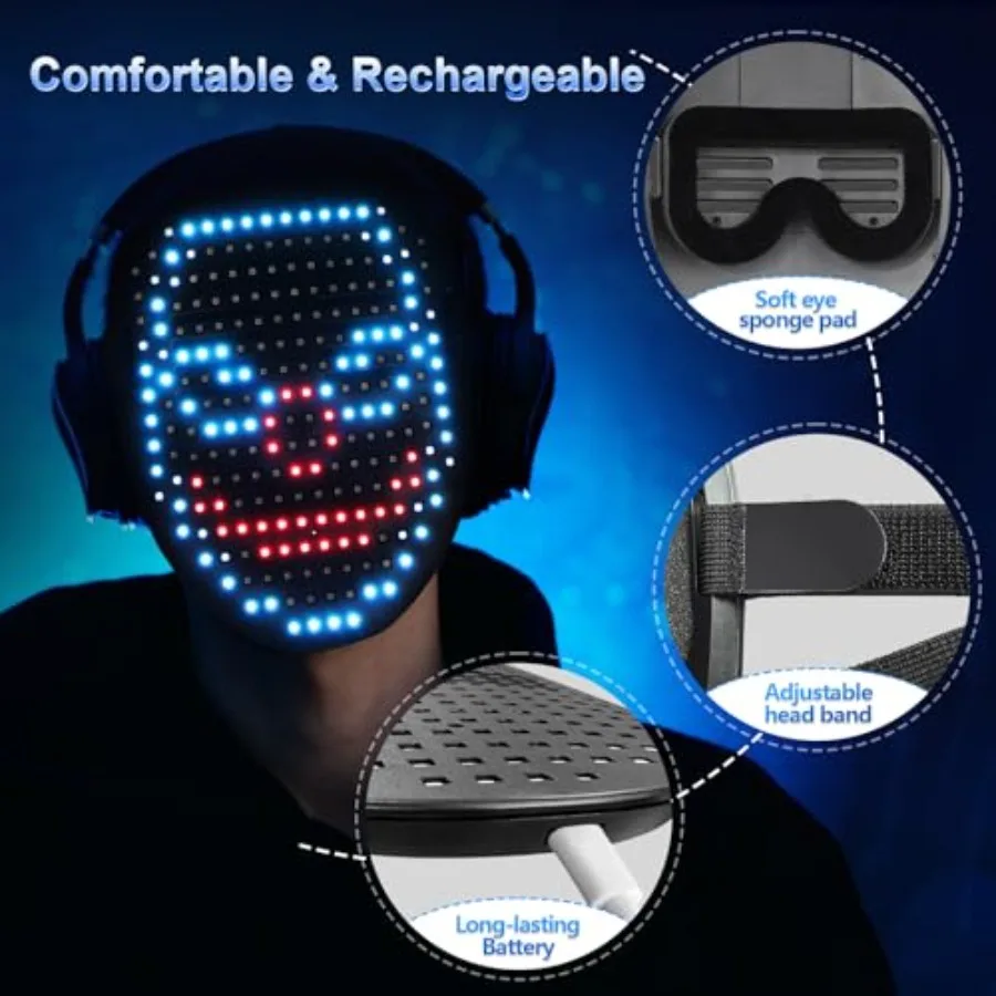 Mr.Pang LED-Maske, leuchtende Maske mit Gestenerkennung für Halloween, Weihnachten, Geburtstag, Cosplay, Party, coole Gesichtsverwandlungsmaske