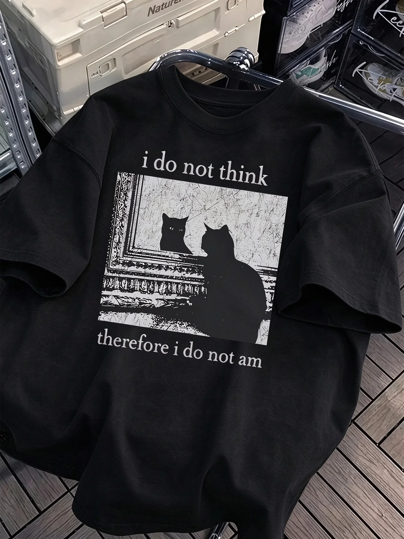 2026 Unisex Cotton Casual Loose Fit Graphic T-Shirt  I Do Not for THINK Therefore I Do Not Am Cat Print Summer Short Sleeve