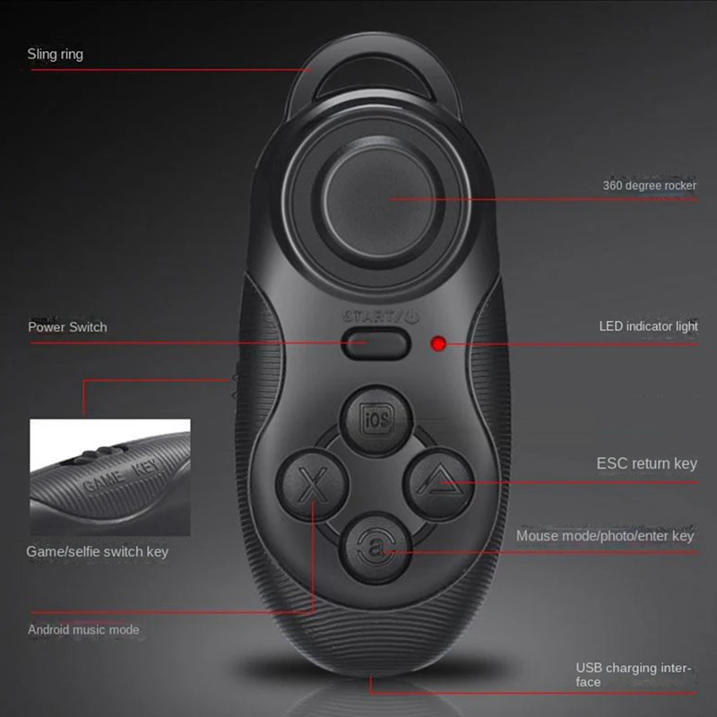 Mini Bluetooth Gamepad Wireless 3.0 VR Controller Remote Pad Gamepad Rechargeable VR Vidoe Game Selfie Flip