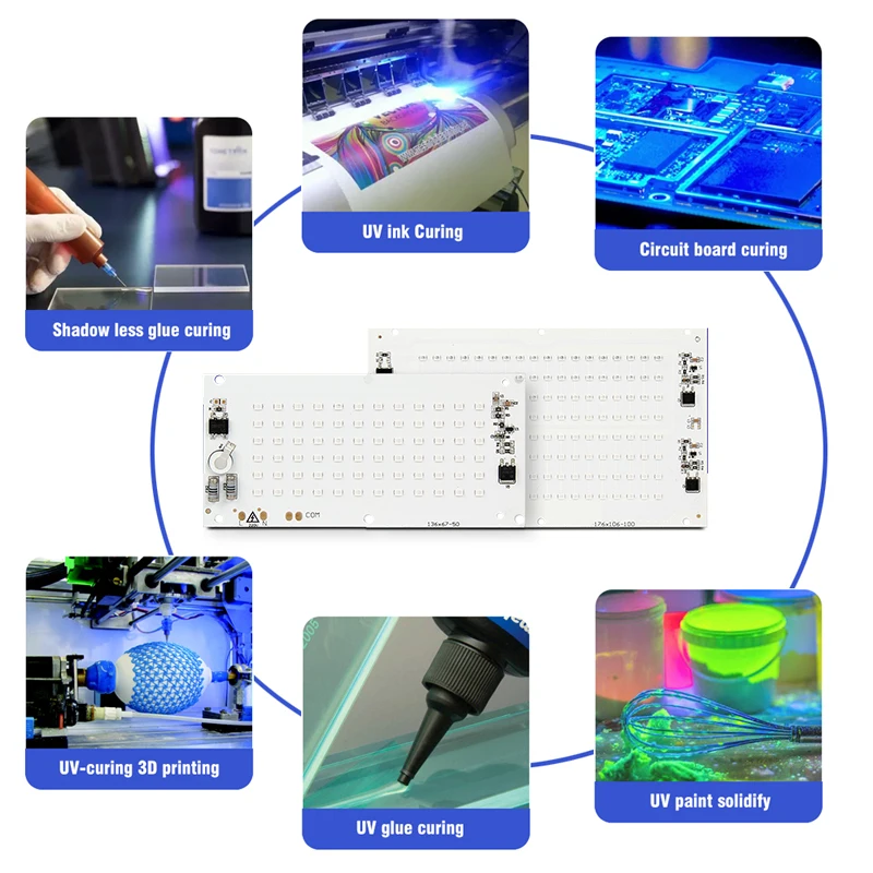 50W 100W UVA UV 395nm LED DOB Linear Light Source Board Drive-Free AC 220V High Voltage Ultraviolet Lamp Beads for Curing Lamps