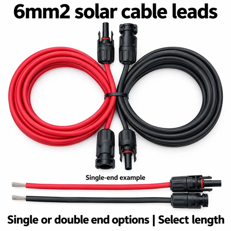 6mm2 Solar Extension Leads Red Black PV Cable 1 2 3 5 10 20M Single End Both End Connector Options for PV Cable Assembly Repair