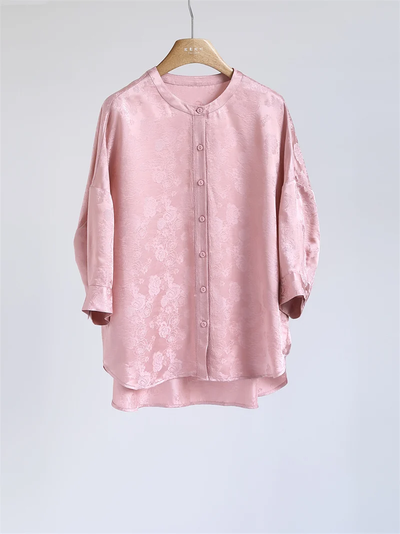 

Pink Anti-Aging Chinese Style Silk Loose Sleeveless round Neck Women's Shirt Elegant White Enhancing Large Shirt Y60212