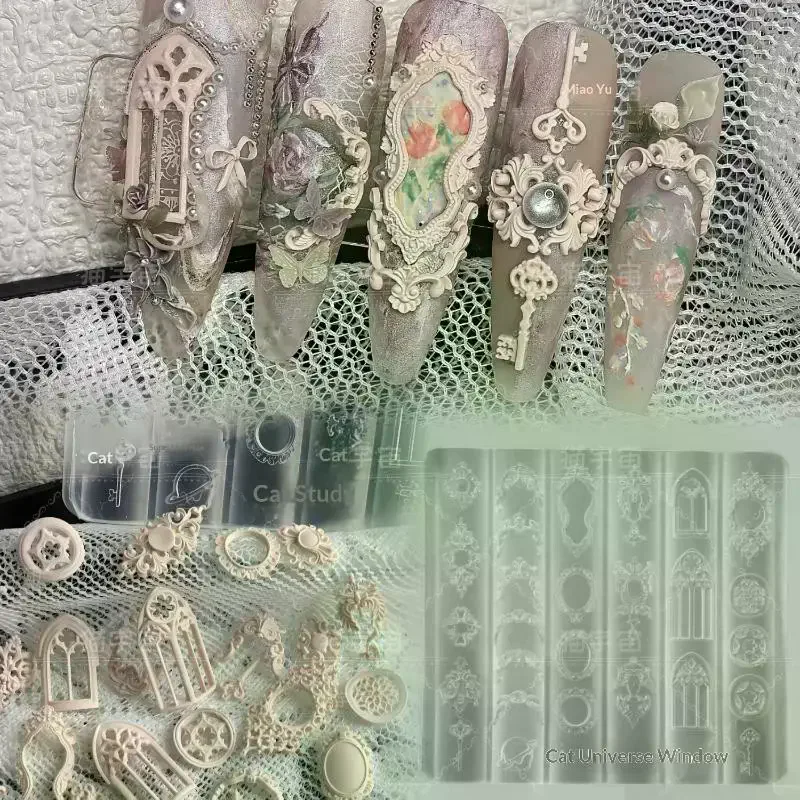 3D Silicone Nail Art Mold European Retro Candlestick Candle Design DIY Transparent Manicure Template No Stick