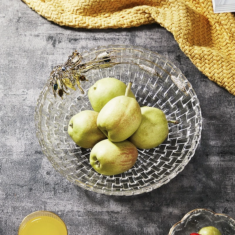 Woven fruit bucket fruit plate, living room home retro high-end dining table ornament, small exquisite snack plate