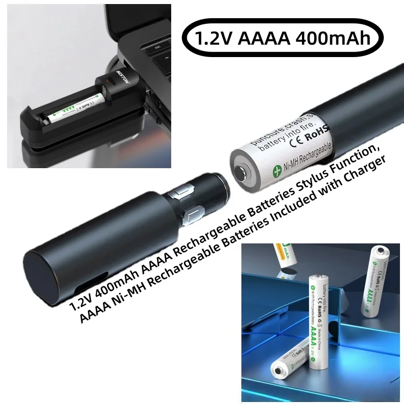 

1.2V 400mAh AAAA Rechargeable Batteries Stylus Function, AAAA Ni-MH Rechargeable Batteries Included with Charger