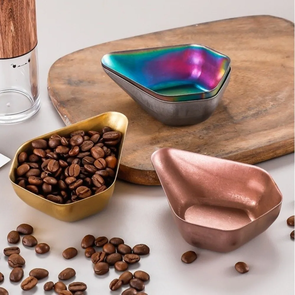 Stainless Steel Coffee Bean Dosing Cup Retro Wear-resistant Bean Weighing Tray Stackable Smooth Surface Measuring Tray