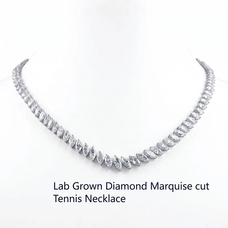 25Ctw Marquise Cut CVD HPHT DEF VS-VVS Lab Created Diamond Tennis Necklace 14K White Gold Weddings Necklace For Women