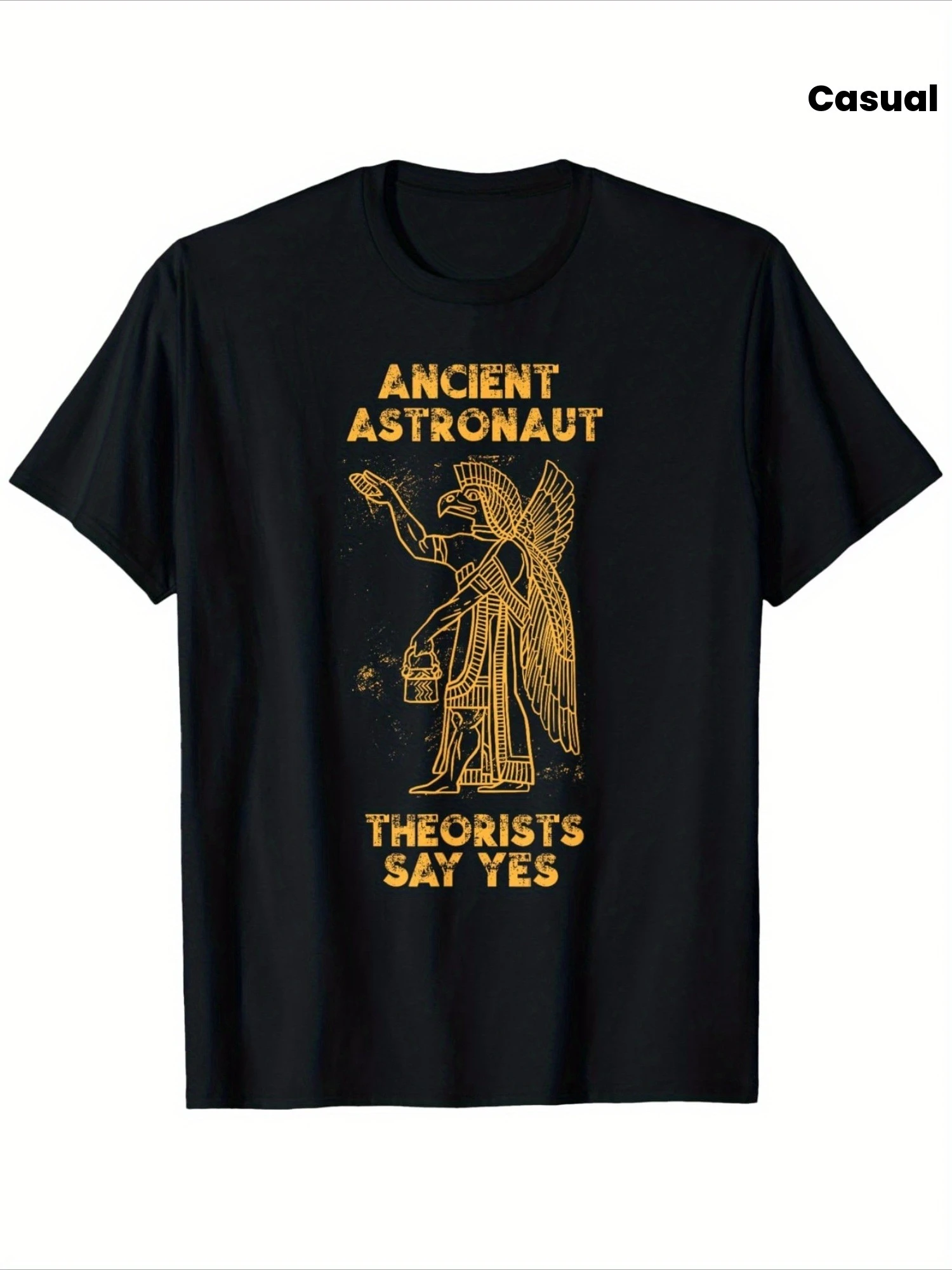 Ancient Astronaut Theorists Say Yes Sumerian Alien T-Shirt,  Casual Round Neck Outdoor Short Sleeve T-Shirt 100%Cotton.