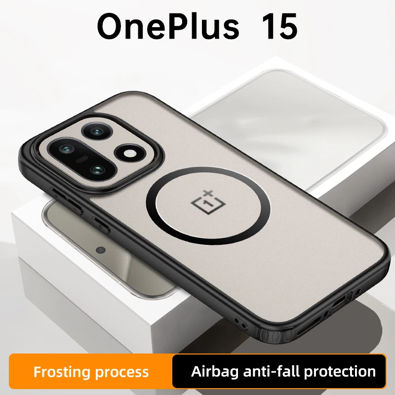 For Oneplus 15 Case Magsafe Frosted Semi-transparent Baby Skin Touch Raised Camera Lens Lips Guard Hybrid Soft Cover