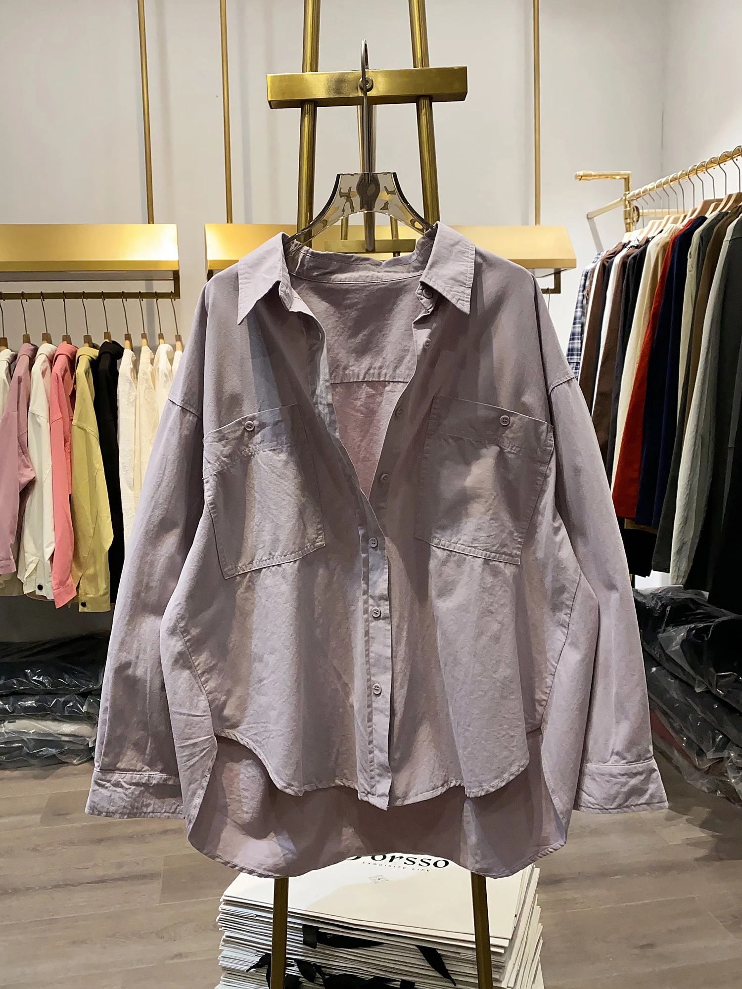 

Autumn New Loose Casual Artistic Pure Color Women's irt Versatile Top Breathable Comfortable Long Sve Commute Sle