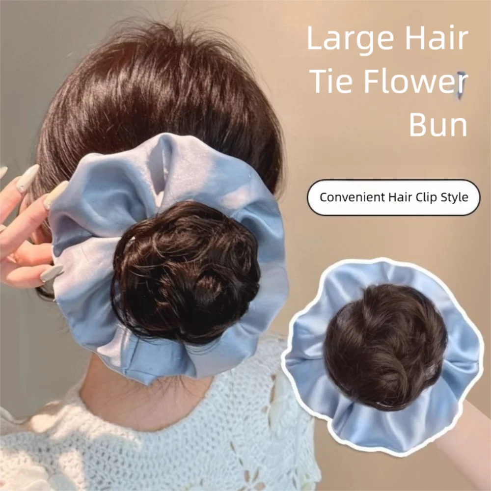 

New Synthetic Hair Bun Claw Clip Satin with Hair Rope Bun Head Wig Fluffy Natural Wig Rubber Band Hair Accessories