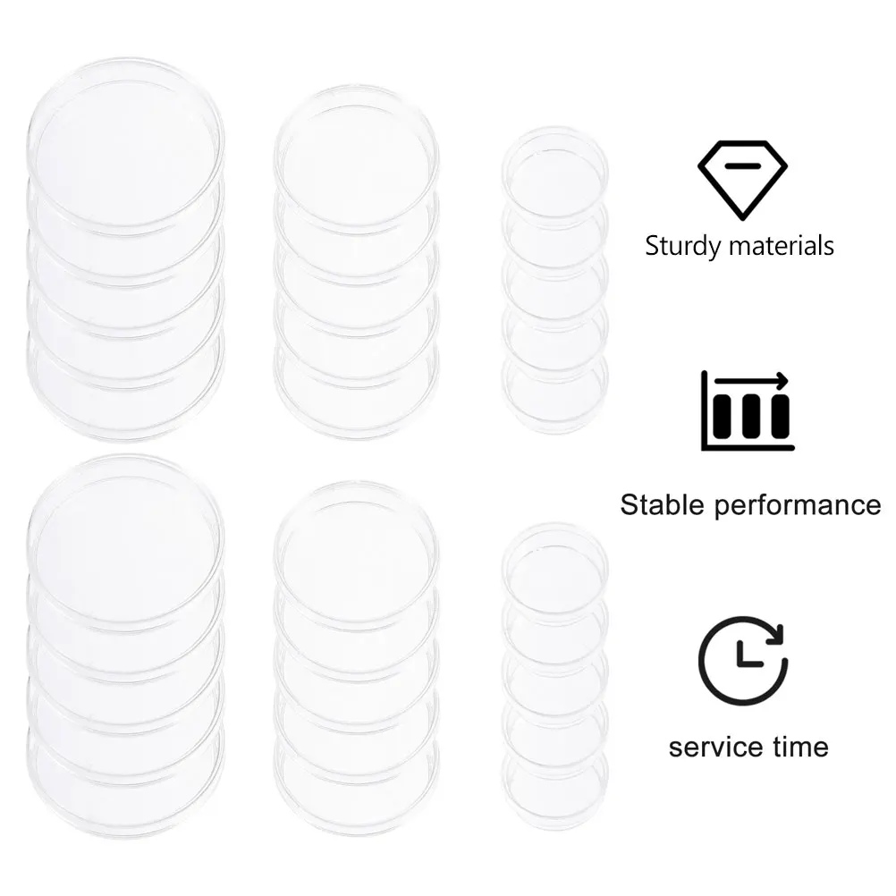 

30pcs Cell Culture Dish Clear Plastic Petri Dishes Lids Experiment Bacteria Analysis Science Projects Teaching