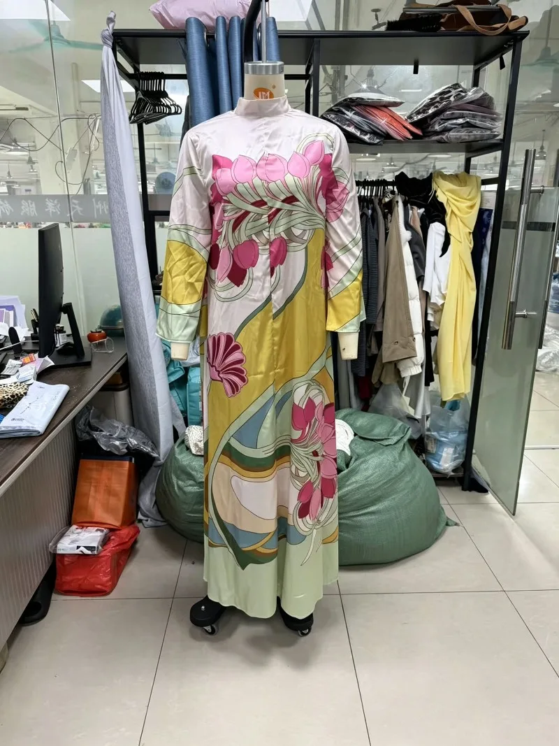 YAYUOTI Women 2026 Summer New Hot Selling Satin Printed Halter Neck Vacation Elegant Slimming Swing Maxi Dress Trendy Chic Beach view 6