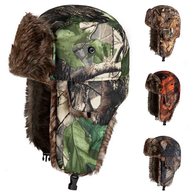 UnisexยุทธวิธีUshankaหมวกขนสัตว์รัสเซียWindproof TrapperรัสเซียEarflapหมวกฤดูหนาวWarm CamouflageหมวกสําหรับชายGorras