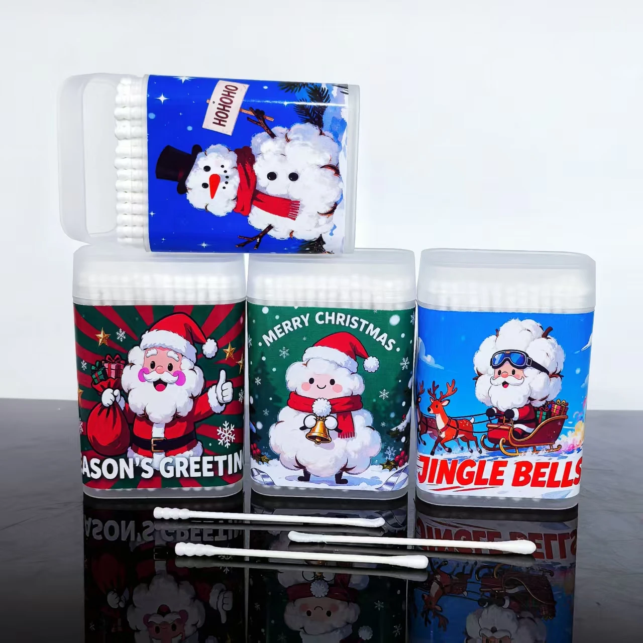 600 Stück/900 Stück Frohe Weihnachten Wattestäbchen mit Frohe Weihnachten, kreative doppelköpfige Wattestäbchen, Weihnachtsgeschenk Wattestäbchen