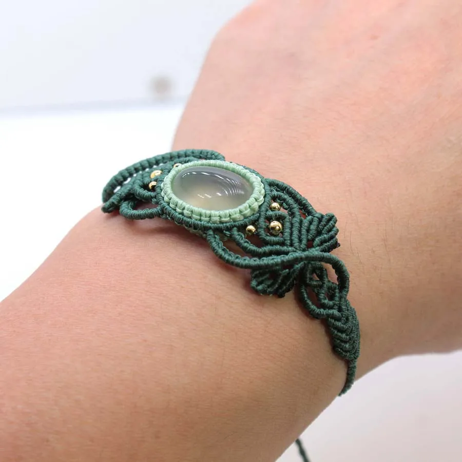 Handmade Wrapped Braided Crystal Stone Macrame Bracelets For Women Natural Prehnite Gemstone Weave Adjustable Bracelet Jewellery