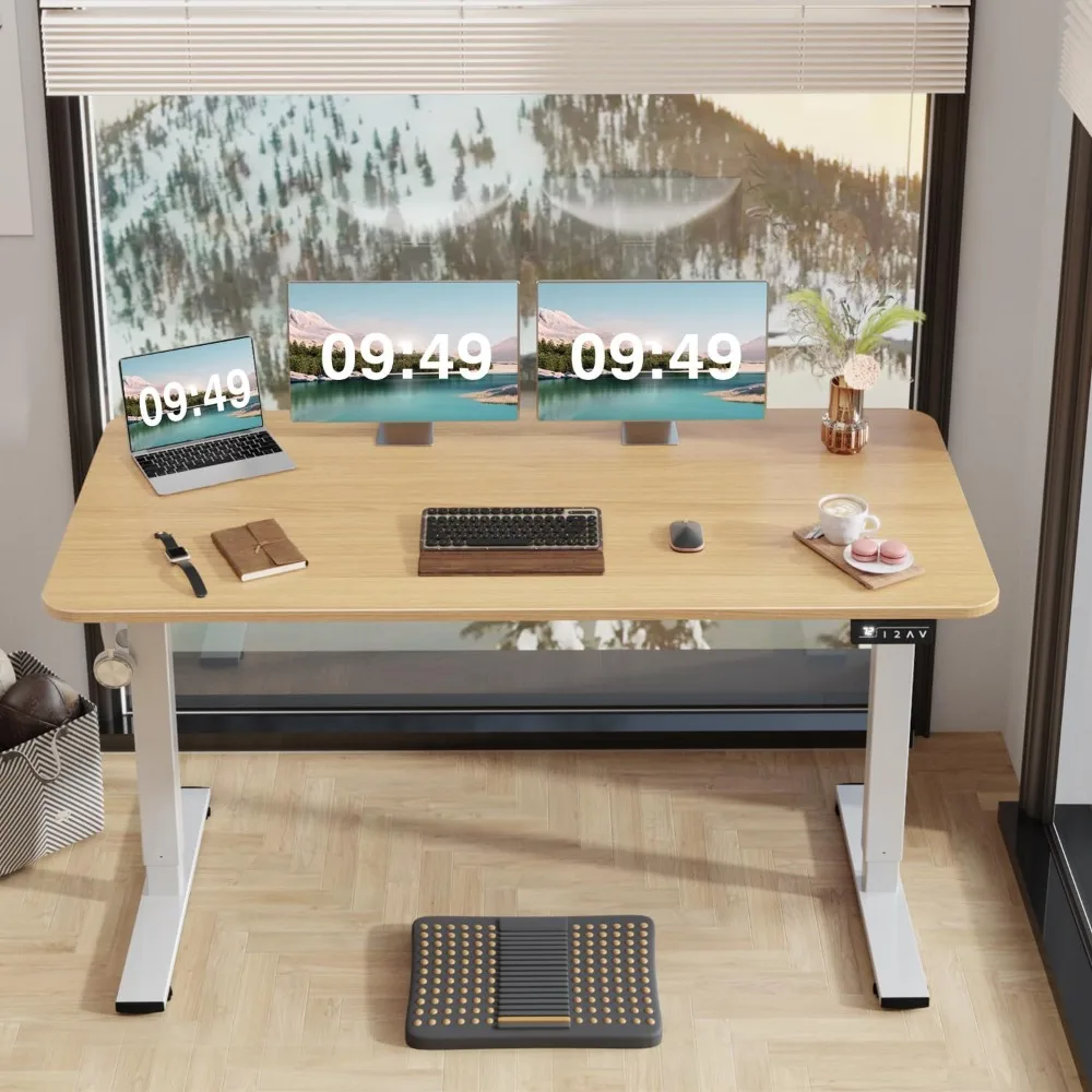 مكتب مستقيم قابل للتعديل بارتفاع كهربائي، 55 × 24 بوصة، مكتب جلوس مستقيم، كمبيوتر مكتبي منزلي، مكتب مكتب، إعداد الذاكرة المسبقة