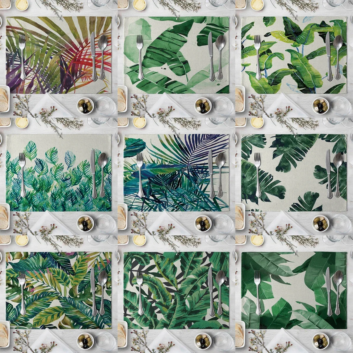 Tropical Rain Forest Green Plants Placemat Linen Fabric Table Mats Family Dinner Tableware Kitchen Table Mat