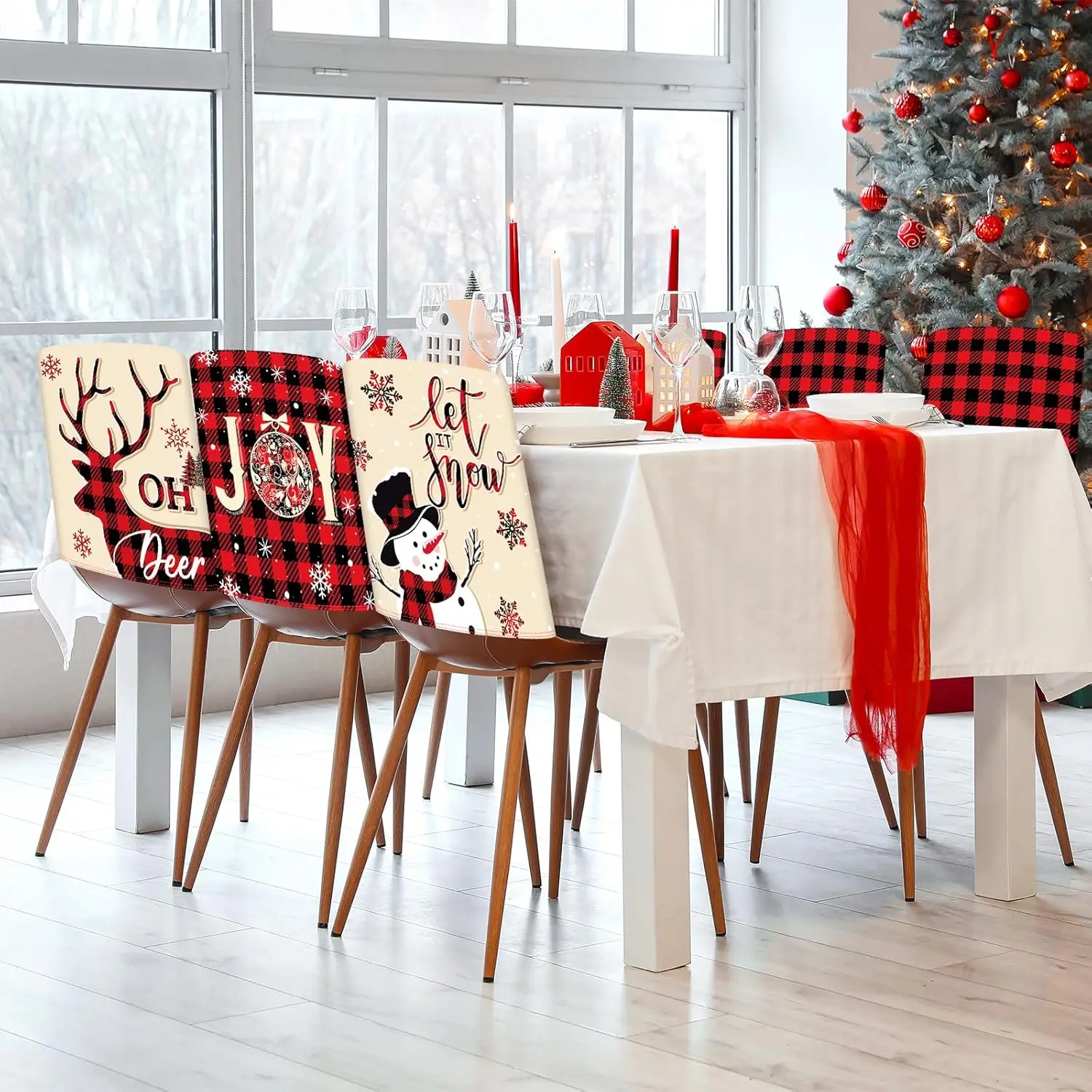 أغطية كراسي عيد الميلاد الجاموس منقوشة سانتا كلوز كرسي الظهر يغطي ثلج عطلة الطعام كرسي أغطية حامي المطبخ #4