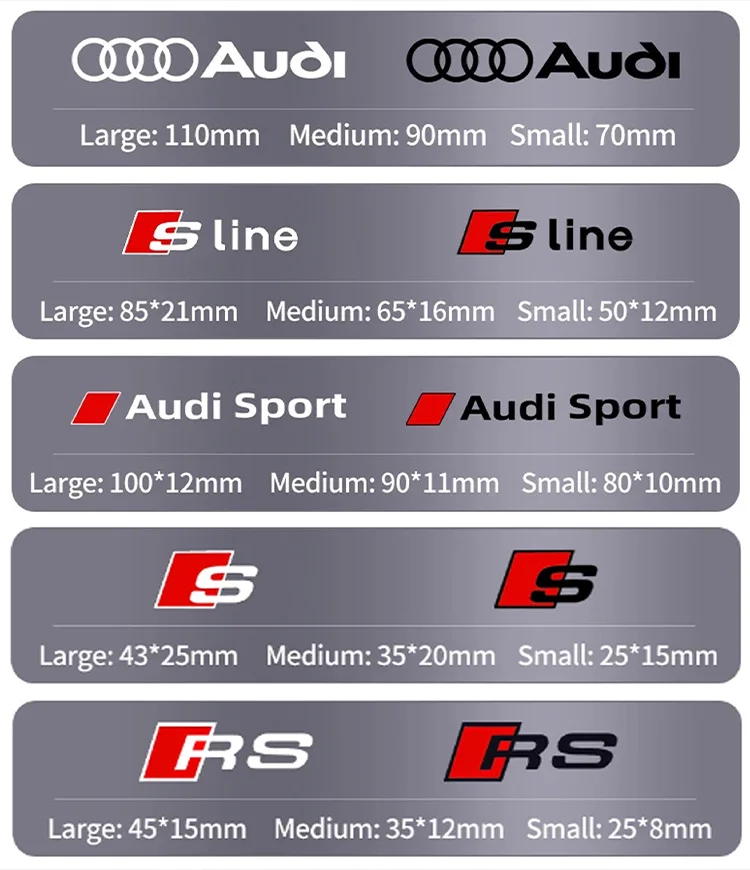 6PCS Caliper Car Sticker Wheel Hub Decals For Audi Quattro RS Logo A3 A4 A5 A6 Q3 Q5 Q7 A8 RS3 RS4 RS5 RS6 RS7 Sport Decoration