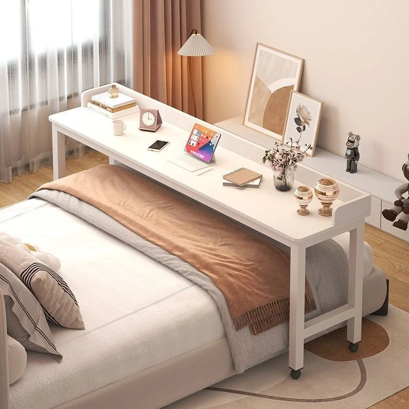 Simple cross-bed table, bedroom, household removable universal wheel computer table, rental house, long desk with baffle