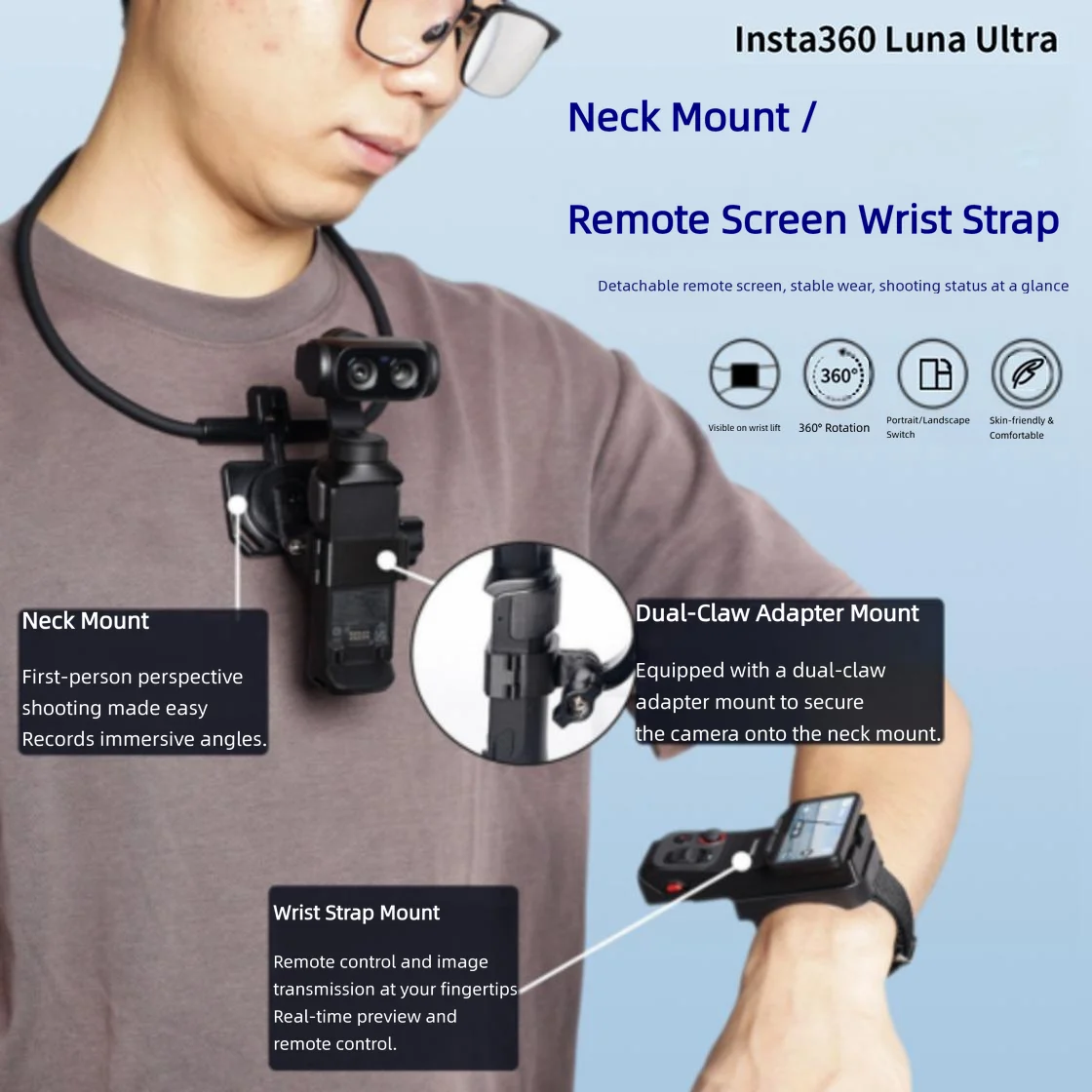 �y�Z�[�����zInsta360 Luna Ultra �C���[�W�Z���T�[�p�����R���X�N���[�����X�g�o���h/�p�x�����\�ȃl�b�N�T�|�[�g�A�N�V�����J�����A�N�Z�T���[