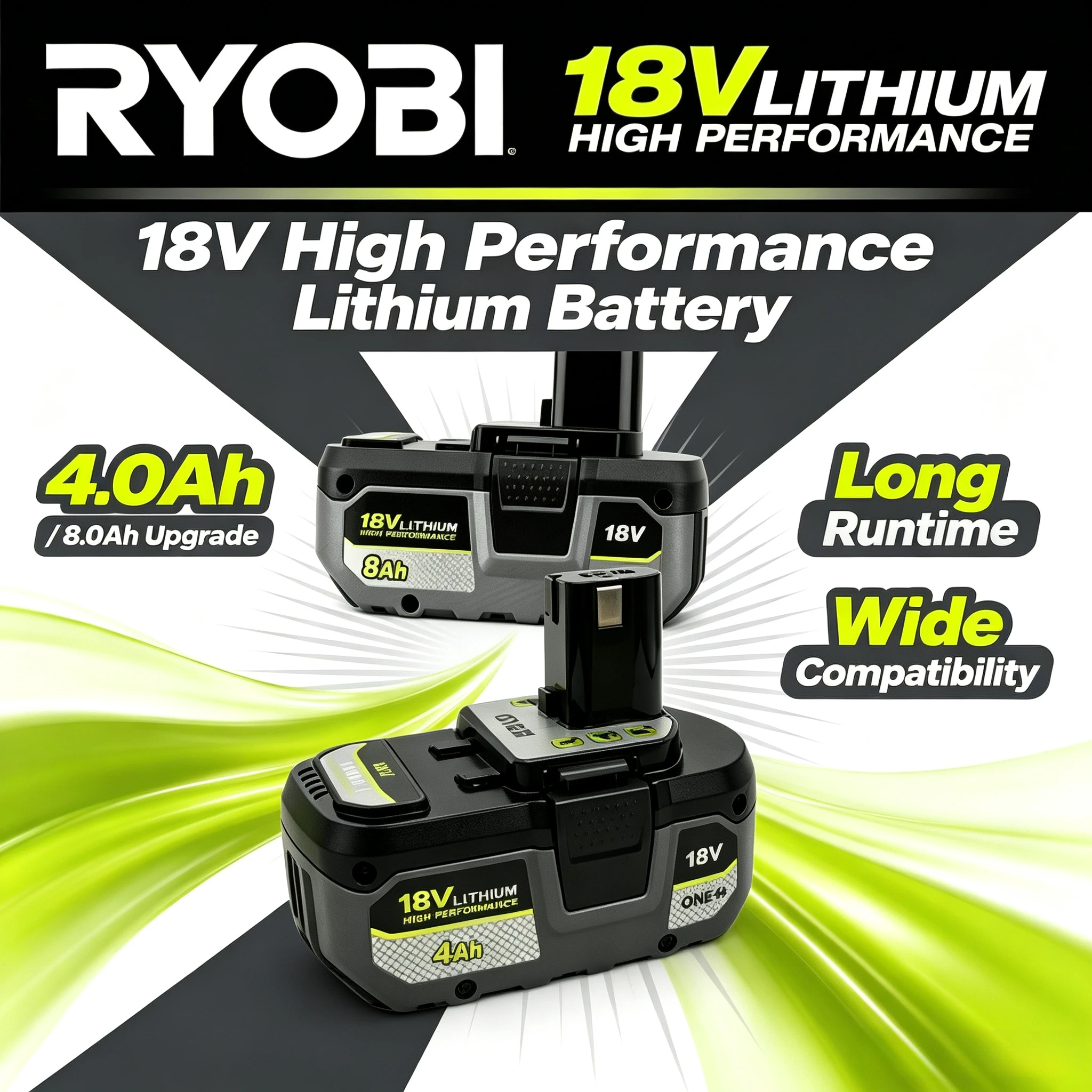Newest RYOBI 18V 4.0Ah Portable Spare Battery Pack,short‑circuit prevention design,for daily‑use 18V DIY cordless tools